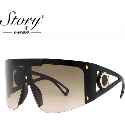 STORY Vintage One Piece Lens Oversized Sunglasses Women Men 2021 Brand Design Fashion Futuristic Rimless Sun Glasses S2088J