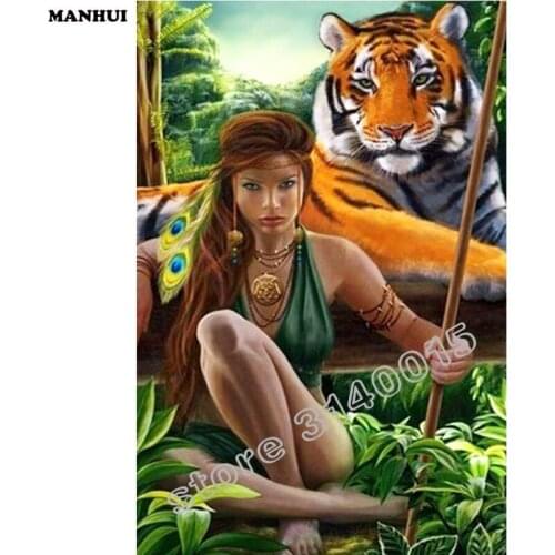 Full Square Drill 5D DIY Diamond Painting Tiger and beauty 3D Embroidery set Cross Stitch Mosaic Decor gift BEF197