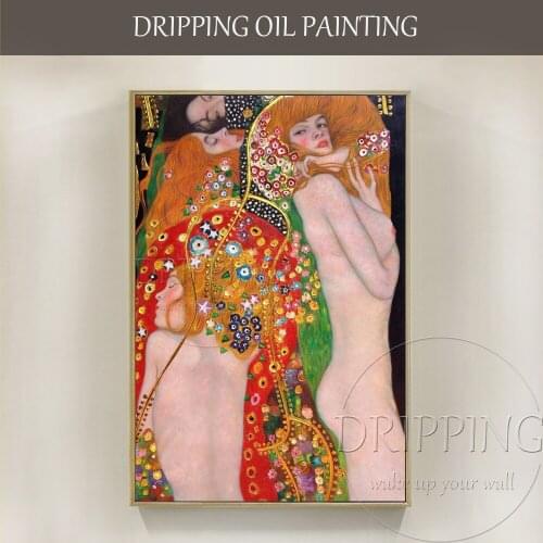 Top Artist Hand-painted Gold paintings of Gustav Klimt Water Serpents II (Luxury Line) Oil Painting Reproduce Klimt Oil Painting