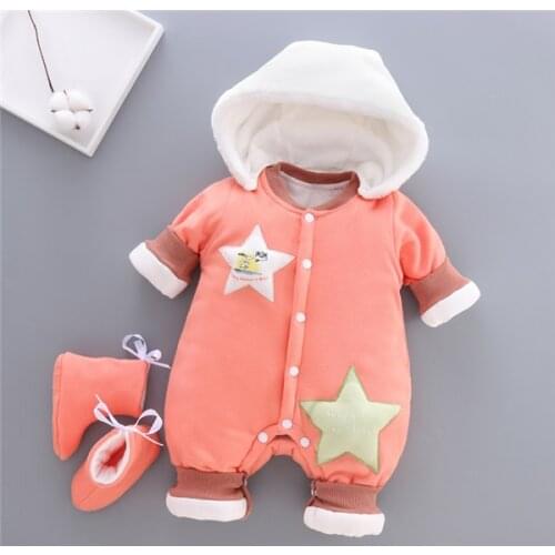 Baby clothing sets winter newborn baby girls cartoon cotton thick velvet hoodies+bib pants 2pcs for toddler boys baby warm suit