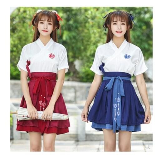Hanfu Costume Dress Women Improved Hanfu Daily Short Sleeve Hanfu Embroidered Crossdresses Costumes Han Elements Student Set