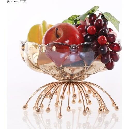 Creative Crystal Glass Fruit Plate Luxury Metal High Dried Fruit Food Storage Home Jewelry Cosmetics Display Station Home Decor