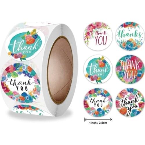 Round Floral Thank You Stickers Paper Label Christmas Gift Wedding Cards Business Packaging Sealing Sticker 100/500pcs