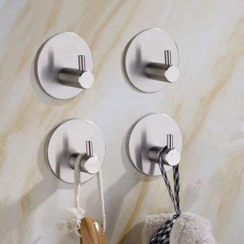 304 Stainless Steel Robe Hooks Round Brushed Creative Kitchen Bathroom Wall Mounted Coat Hook Key Holder Towel Hanger 4 Per/Lot