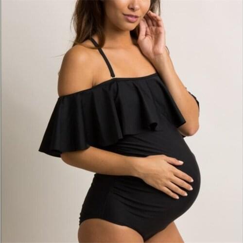 Pregnant women solid color Lotus Leaf one-piece bikini beach sexy swimsuit Pregnancy Bathwear Beach suspenders/tube top Swimwear