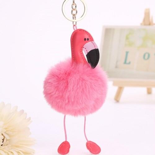Cute Pink Fluffy Pompom Flamingo Plush Toy String pendant rope plush Doll toys decor Gift Toy Bag Pendant Toy B0897