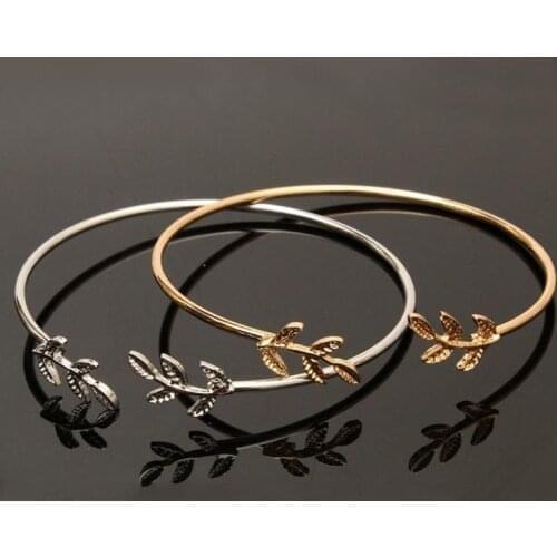 Fashion Simple Gold Plated Cuff Bracelets Women Leaves Bracelets Popular Open Bangle Bracelets Fashion Jewelry Gift Wholesale