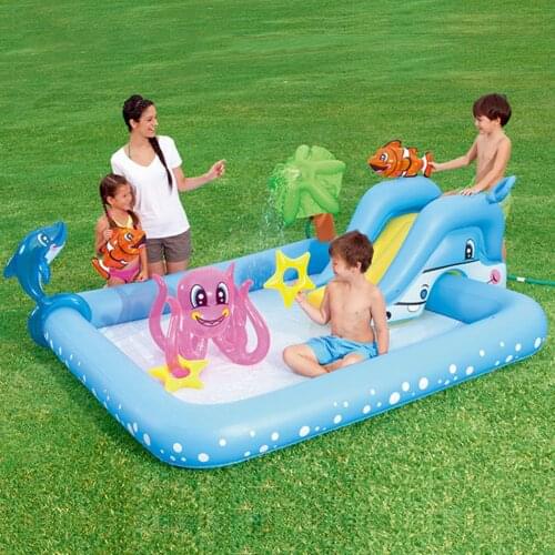 Outdoor Inflatable Swiming Pool With Slide Backyard Lawn Water Slides Pools Spray Paddling Pool Summer Water Games Toys For Kids