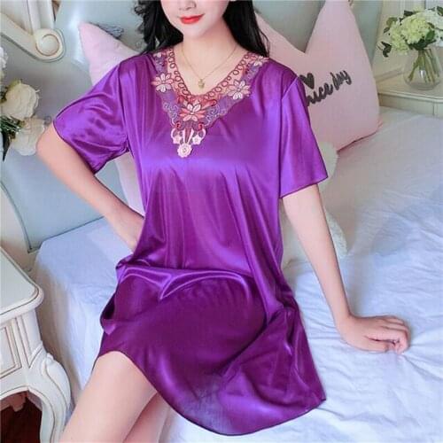 Lace Patchwork Summer Night Dress Smooth Soft Nightwear Sexy Women Sleepwear Summer Short Sleeve Nightgown Vestidos