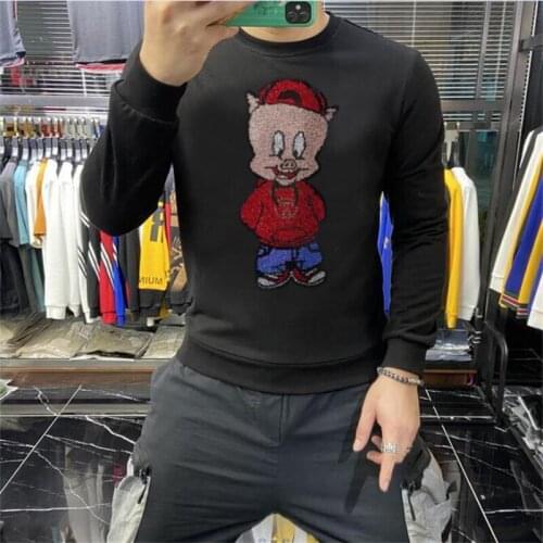 2021 Mens New Casual Round Neck Warm High Quality Rhinestone Hoodie Joker Slim Fit Best Selling Sweatshirt