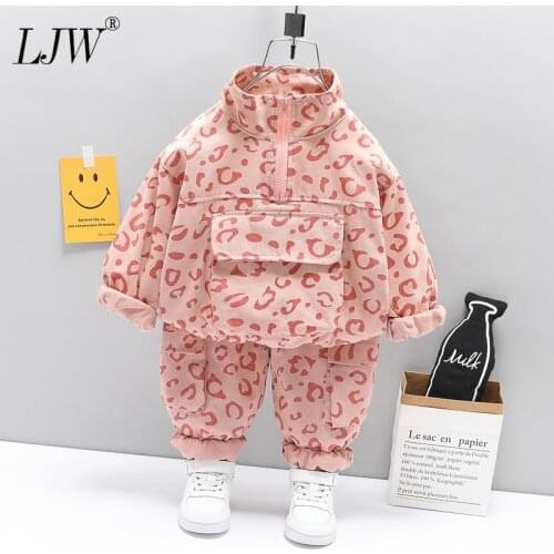 New Baby Boys Leopard print stand-up collar Tracksuit Tops Pants Children spring Boys Outfits girls Set infantil Newborn 2PCS