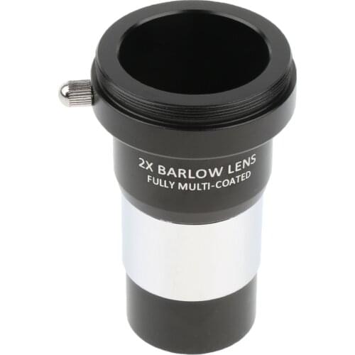 1.25'' Barlow Lens 2x Magnification T Adapter Metal for 1.25inch/31.75mm Standard Telescope Eyepiece Black+Silver