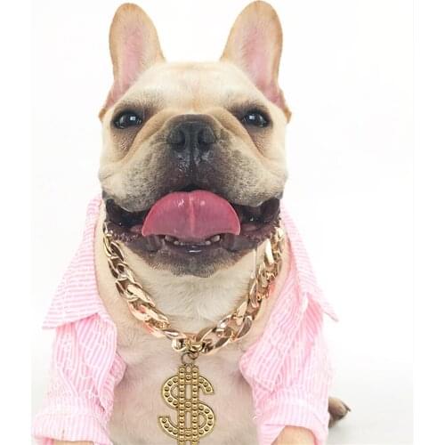 Puppy Photo Props Pug Cool Necklace Pet Dog Collar for Small Dogs French Bulldog Cuban Chain Dog Accessories for Yorkies PC1556