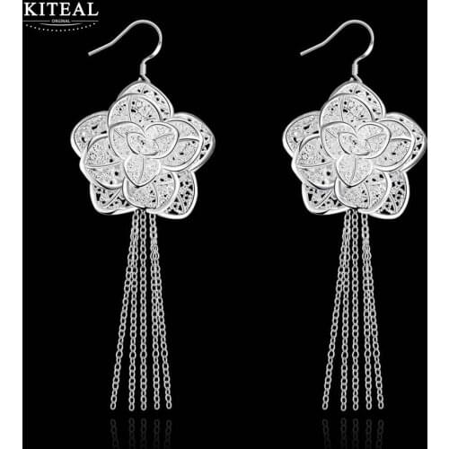 Lose money!!Wholesale silver plated Earring,925 stamp jewelry silver,Fashion big rose Flower line tassel Earings