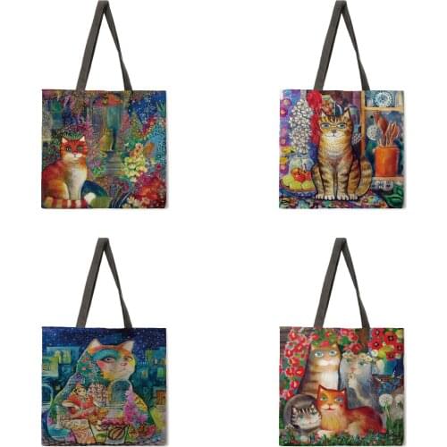 Golden wave color printing tote bag linen fabric casual tote bag foldable shopping bag reusable beach bag lady shoulder