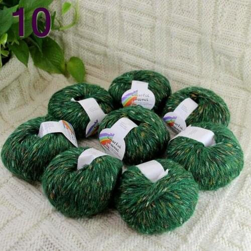 Sale of colorful wool 8ballsX50g thread camel hair color broken dyed line knitted scarf coat line mohair Colorful green 10