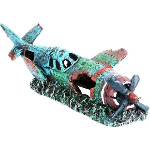 Senzeal Aquarium Decoration Fish Tank Ornament Fighter Plane Resin Wreck Airplane Artificial Craft Waterscape Cave Accessories