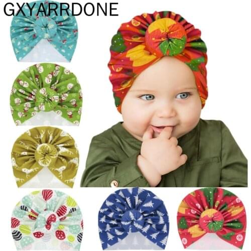 Newborn Hospital Warm Hat Children Cover Caps Christmas Tree Printed Donut Indian Beanie Baby Girls Turban Kids Ball Hat