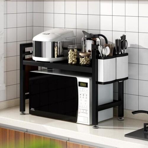 Retractable stainless steel kitchen rack microwave oven rack double storage countertop rice cooker oven rack