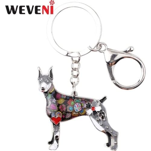 WEVENI Enamel Alloy Doberman Dog Key Chain Key Ring Bag Charm Car Wholesale Keychain Accessories New Fashion Jewelry For Women