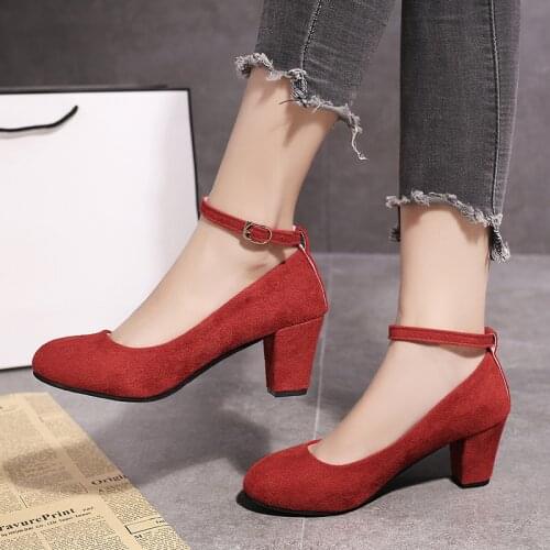 Hot 2019 Autumn Vintage Womens Chunky Block High Heel Platform Ankle Strap Buckle Pumps Punk Shoes Plus Size Black Red Dec18