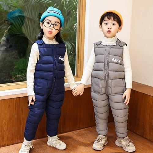 Toddler Baby Winter Jumpsuit Boys Girls Down Cotton Thick Warm Trousers Kids Solid Color Casual Rompers