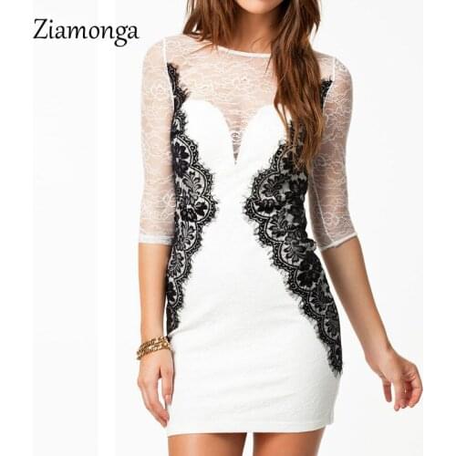 Ziamonga Fashion Sexy Lace Dress Women Half Sleeve Mini Women Dresses Pencil Party Club Summer Clothes For Women Bandage Dresses