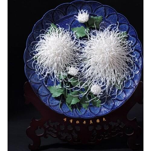 16 inch chrysanthemum peony flower hanging plate Home Furnishing ceramic crafts decoration ornaments hollow handmade art Dehua