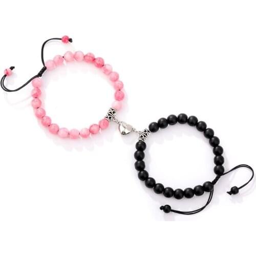 2pcs/set Magnet Bracelets Couple Vintage Matching Braslet Stone Distance Bracelet Lovers Jewelry Valentines Day Present
