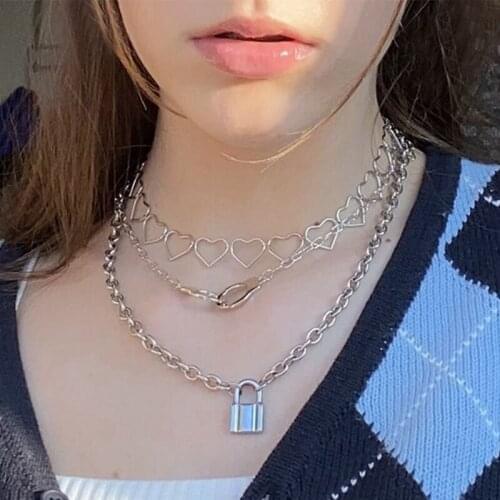 3 Pcs/Set Women Necklaces Set Fashion Handcuffs Lock Hollow Heart Clavicle Chain Silver Color Necklace Birthday Party Jewelry