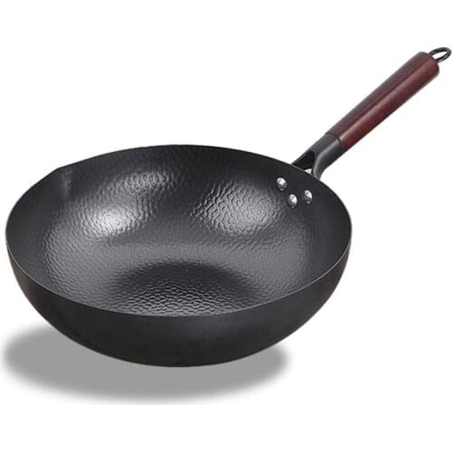 32cm Chinese Iron Wok Traditional Hand Hammered Wok Non-stick Pan Gas Cooker Cookware