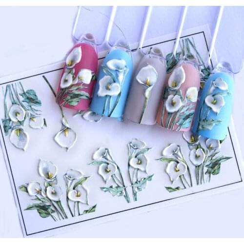 3D New Acrylic Engraved Nail Sticker Big Flowers Design Water Decals Empaistic Nail Water Slide Decals Wholesale Z0339
