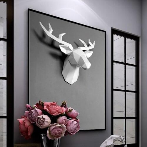 3d / Pet Resin Deer Head Decoration Living Room Wall Decoration Pendant Geometric Deer Head Home Accessories Accessories