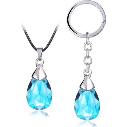 Anime Sword Art Online SAO Keychain Yuuki Asuna Yuis Heart Blue Crystal Pendants Metal Necklaces Cosplay Accessories Figures