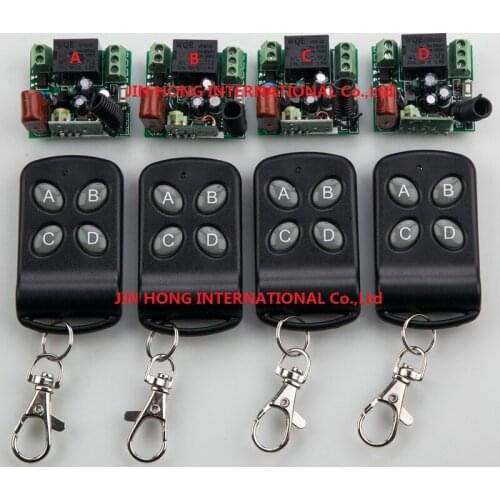AC220V 1CH Wireless Remote Control System teleswitch 4* transmitter and 4*receiver universal gate remote control /radio receiver