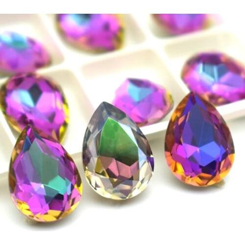 Glitter Teardrop Style Pointback Rhinestones Glue On Glass Crystal Strass For DIY Jewelry Accessories