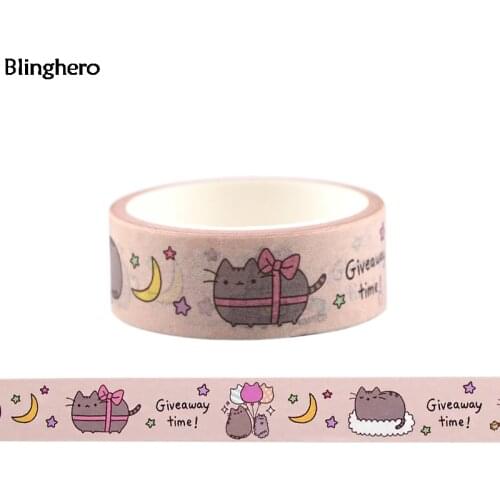 Blinghero 15mmX5m Cute Cat Washi Tape Cartoon Adhesive Tape Giveaway Time Masking Tape Kwaii Tape Sticker Decal Gifts BH0400