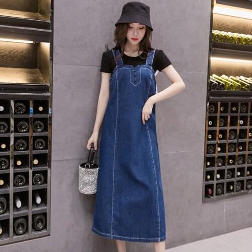 Plus Size S-5XL Women Denim Straps Dress Summer 2021 Fashion Young Style Casual Sleeveless Loose Denim Dress Long Dress