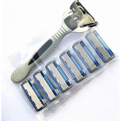 6 Layers Mens Safety Razor 1 Razor Holder + 7 Replacement Blades Head Cassette Hair Shaving Machine Face Knife Epilator trimmer