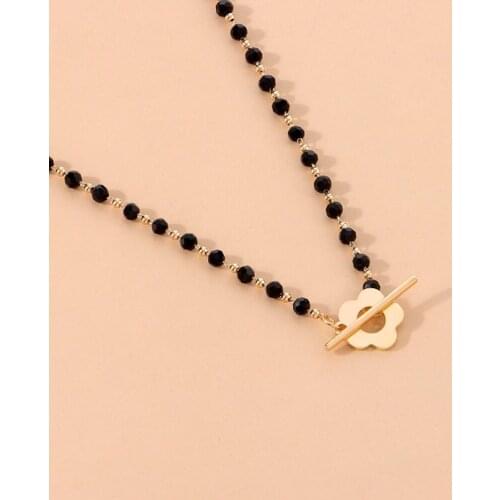 Fashion Luxury Black Crystal Glass Bead Chain Choker Necklace for Women Flower Lariat Lock Collar Necklace Jewelry Party Charm