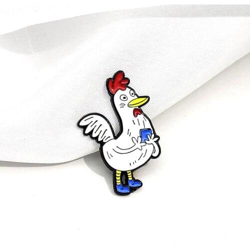 HOSENG White Rooster With Book Funny Animals Brooch Enamel Jewelry Pin Cartoon Cock Cute Lapel Backpack Alloy Badge HS_320