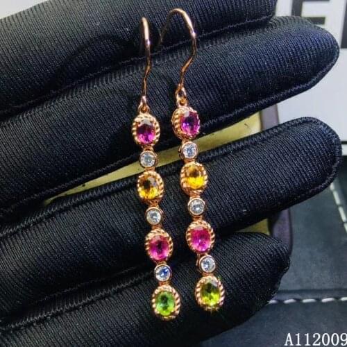 KJJEAXCMY 925 sterling silver natural tourmaline earrings new ladies fashion gemstone eardrop support test