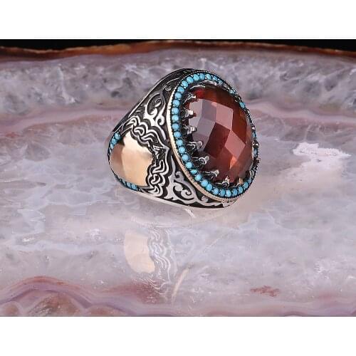 Men Ring Zultanite Stone with Mini Blue Natural Stones 925 Sterling Silver Exclusive Design Mens Ring Gift for him Ottoman style