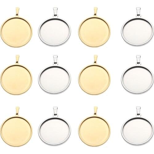 5pcs 20/25/30/35/40mm Gold Silver Color Stainless Steel Round Necklace Pendant Tray Cabochon Base Setting for DIY Jewelry