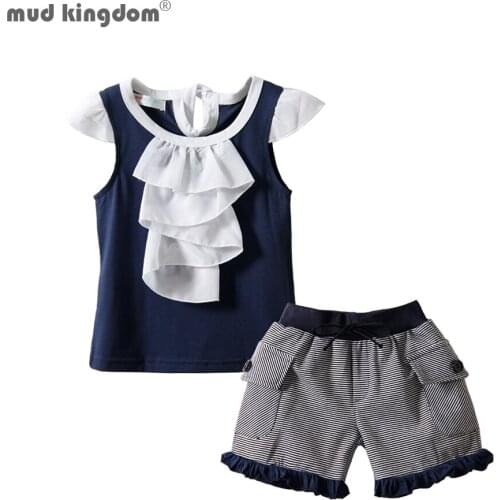 Mudkingdom Girls Outfits Fashion Ruffled Striped Summer Girls Shorts Set