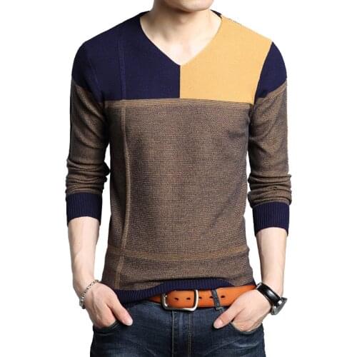 Men Autumn Sweater Long Sleeve Sweater Male Color Match Casual Splicing Design Slim Sweaters Outwear Hot Sale