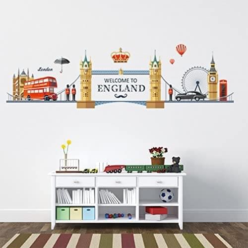 Red London Double-decker Bus Pattern Big Ben London Eye Wall Sticker