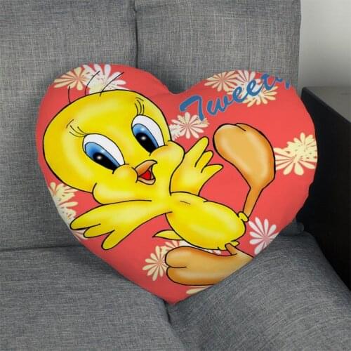 Tweety bird Heart Shape Pillow Cover Custom zipper Pillowcase Just Cover No Core Size 41x36cm,47x42cm