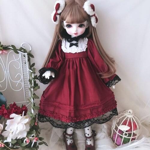 BJD Doll Clothes Red Dress Suit for 1/3 1/6 YOSD 1/4 BJD MSD Blyth Doll Accessories BJD Dress + Hair Decoration+ Socks