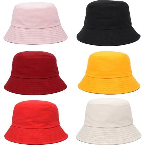 Fashion Women Bucket Hat men Solid Cotton Sun Hat Outdoor Sports Travel Beach Panama Black White Fishermen Female Cap